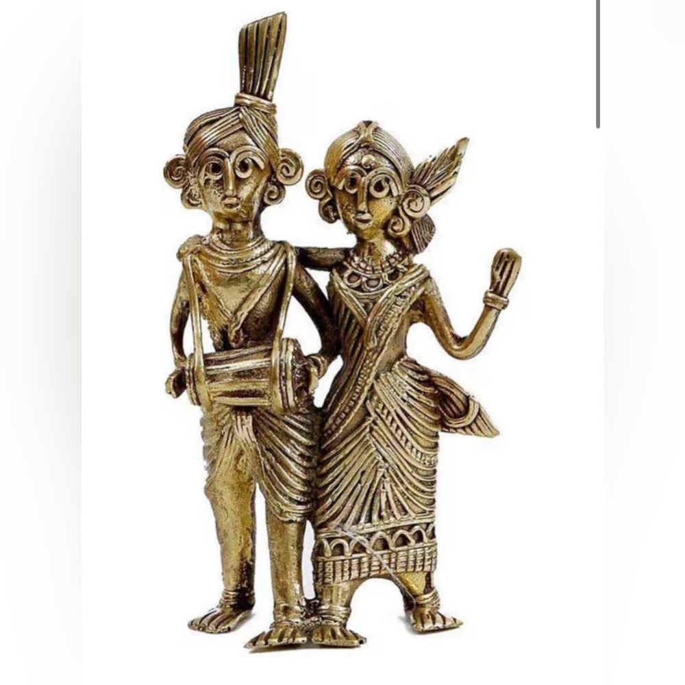 Handcrafted Brass Dhokra Art Adivasi Couple Figurine